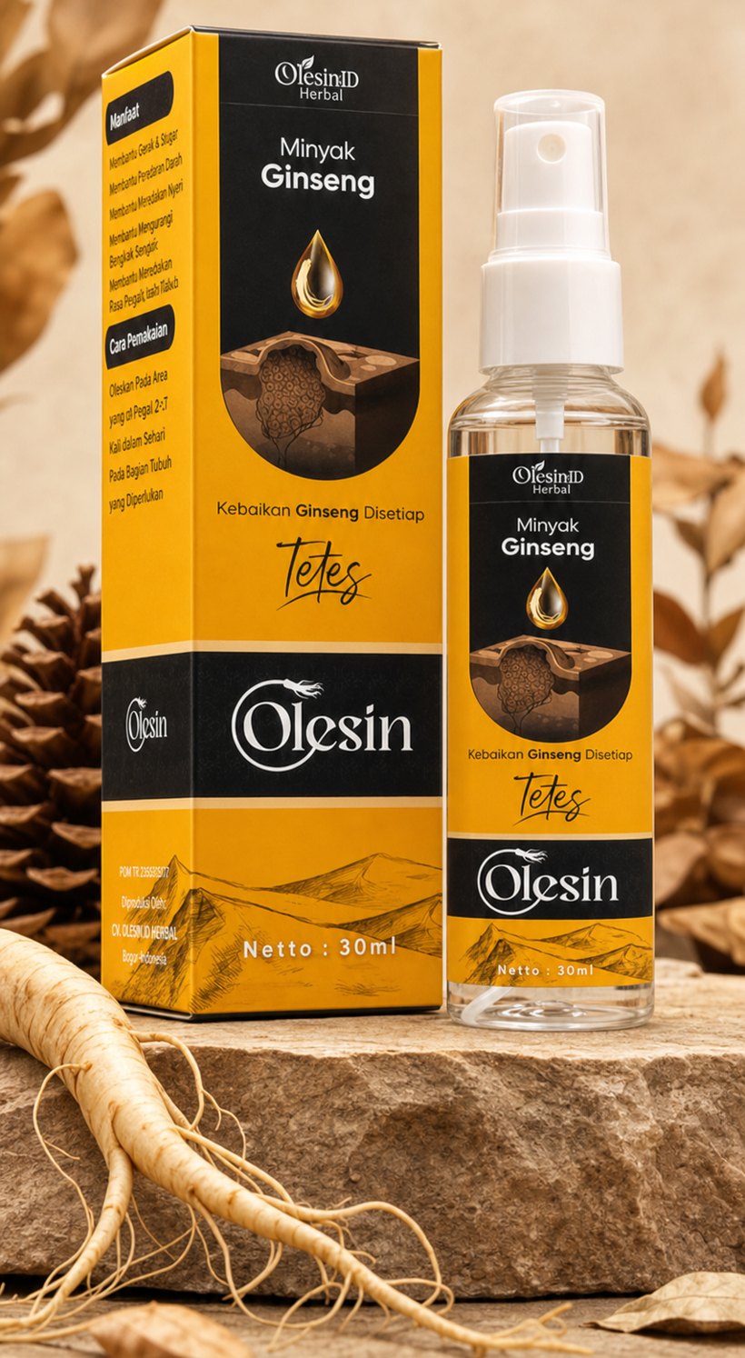 Olesin Minyak Ginseng Herbal — box & botol semprot 30ml